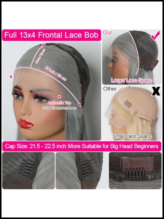 100% Human Hair Bob Wig HD Lace Front Glueless Pre Plucked 180% Density 10 Inch main image 5